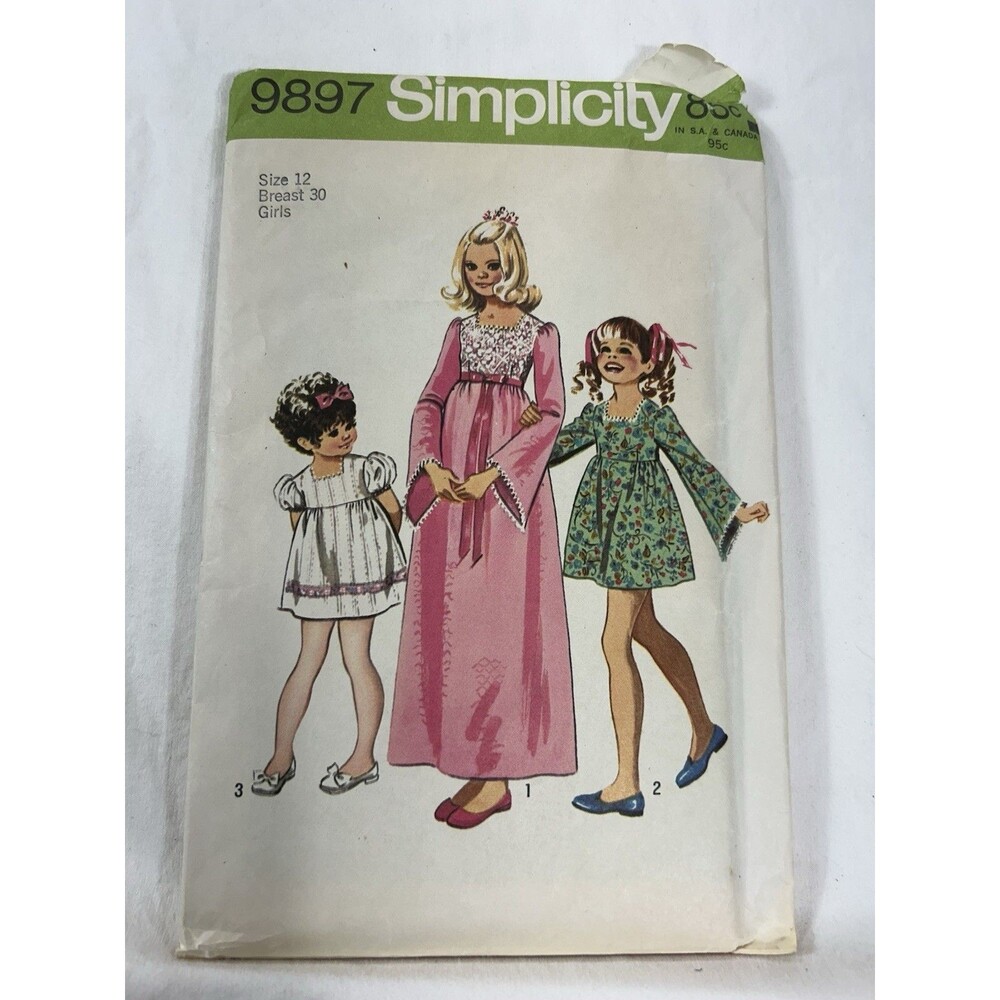 Vintage 1972 Simplicity 9897 Girls Dress Sewing Pattern Size 12 UNCUT 2 Lengths